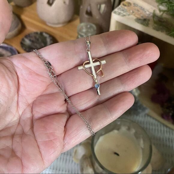 925 Sterling Stethoscope Cross CZ Heart Necklace - Picture 3 of 3